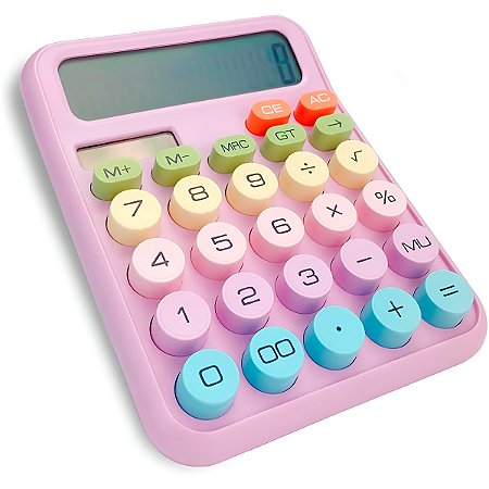 Calculadora Mecânica de Mesa Colorida 12 Dígitos Visor
