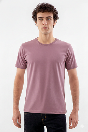 Camiseta Básica Masculina Gola Olímpica Malha Fio Algodão Orgânico Alfazema