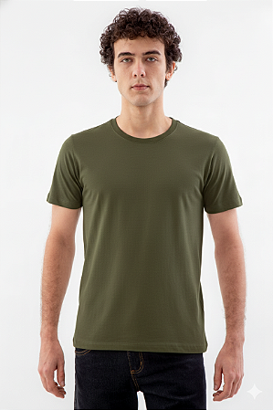 Camiseta Básica Masculina Gola Olímpica Malha Fio Algodão Orgânico Verde Cactus