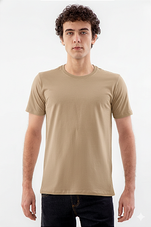 Camiseta Básica Masculina Gola Olímpica Malha Fio Algodão Orgânico Areia