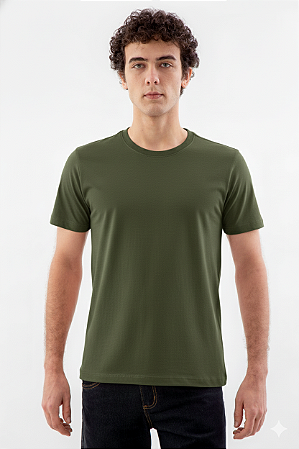 Camiseta Básica Masculina Gola Olímpica Malha Fio Algodão Orgânico Verde Jardim