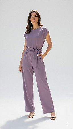 Macacão Malha de Algodão Orgânico com Faixa Alfazema