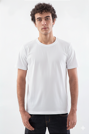 Camiseta Básica Masculina Gola Olímpica Malha Fio Algodão Orgânico Branco