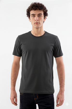 Camiseta Básica Masculina Gola Olímpica Malha Fio Algodão Orgânico Cinza Chumbo