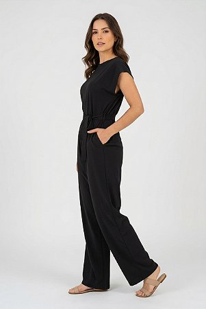 Macacão Malha de Algodão Orgânico com Faixa Preto
