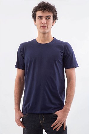 Camiseta Básica Masculina Gola Olímpica Malha Fio Algodão Orgânico Marinho