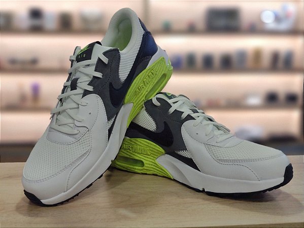 Tênis Nike Air Max Excee Branco Cinza e Verde Limão