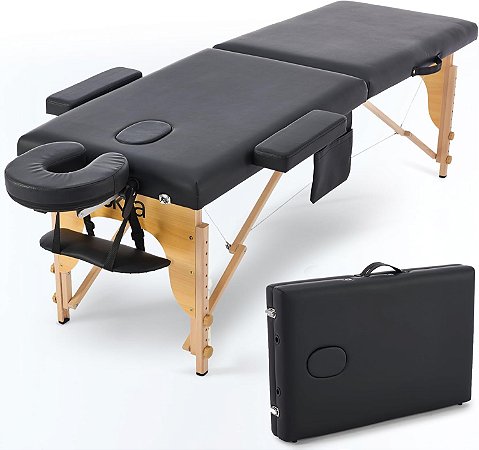 Maca Portátil Premium, Divã Cama de Fisioterapia, Estética, Massoterapia, Massagem, Quiropraxia, Depilação, Tatuagem - Altura Ajustável + bolsa de transporte - Preto BKZA - MSG 102