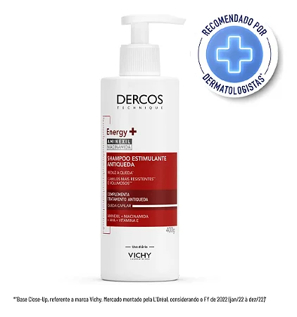 Shampoo Estimulante Tratamento Antiqueda para Cabelos Fracos e Quebradiços, Fortalece os Fios com Aminexil, Niacinamida e Vitamina E, Energy+ Dercos Vichy 400g