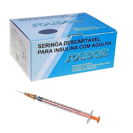 Seringa 1ml para Insulina, Agulha 13×0,33mm da Solidor - Caixa 100 Unidades
