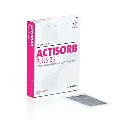 ACTISORB PLUS 25, Curativo Antimicrobiano de Carvão Ativado com Prata da Systagenix - Unidade