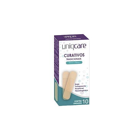 Curativos Tradicionais de 19mm x 76mm da Uniqcare - Caixa 10 Unidades