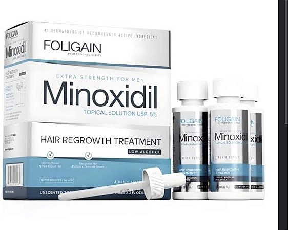 Minoxidil 5% - Baixo Teor de Álcool - Barba e Cabelo Foligain (3 meses)