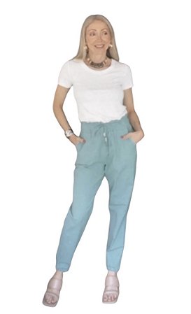 Calça Detalhe Botão Barra Viscolinho