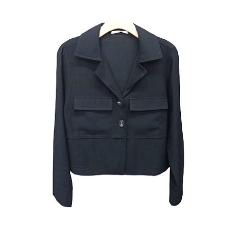 Casaco Bolsos Fronta Crepe