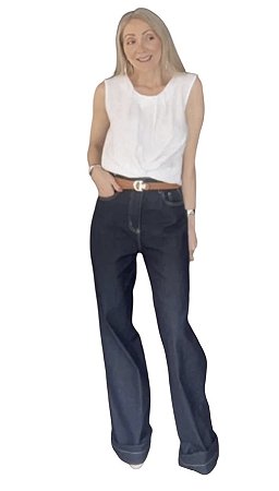 Calça Wide Leg Cintura Alta Jeans