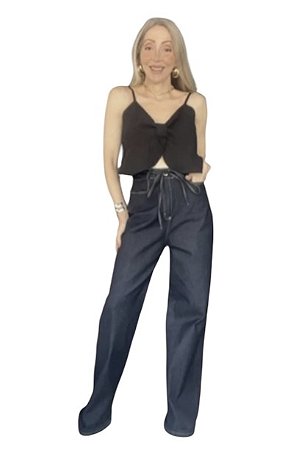 Calça Wide Leg Cintura Alta Jeans