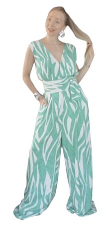 Macacão Longo Elástico Cintura Viscose