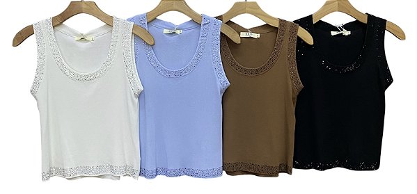 Blusa Regata Brilho Frontal Tricot