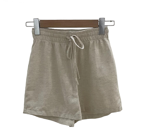 Shorts Curto Elástico Cintura Linho