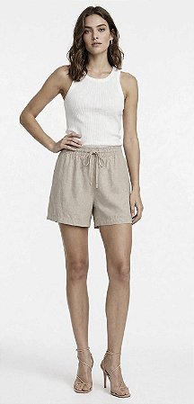 Shorts Curto Elástico Cintura Linho