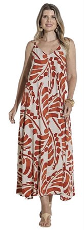 Vestido Alça Midi Estampado Viscose