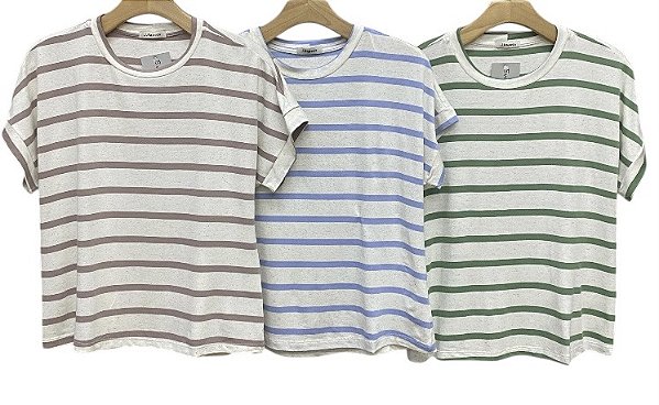 T-Shirt Manga Curta Listras Viscomalha