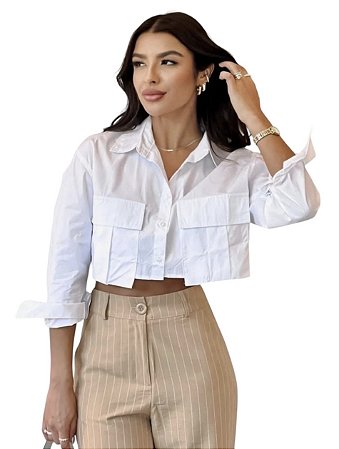 Camisa Bolsos Frontais Viscose