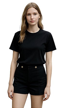 Shorts Cintura Alta Ziper Lateral Crepe