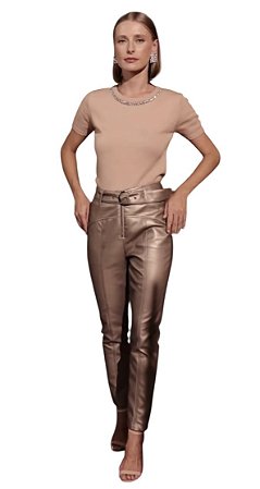 Calça Reta Zíper Pu