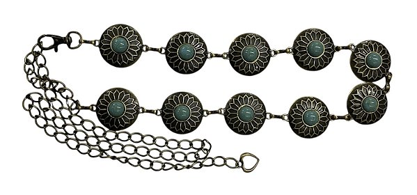 Cinto Medalha Flores Detalhe Azul