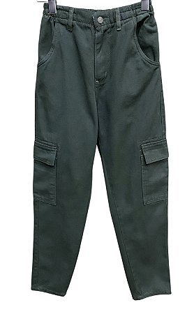 Calça Mom Cintura Alta Sarja