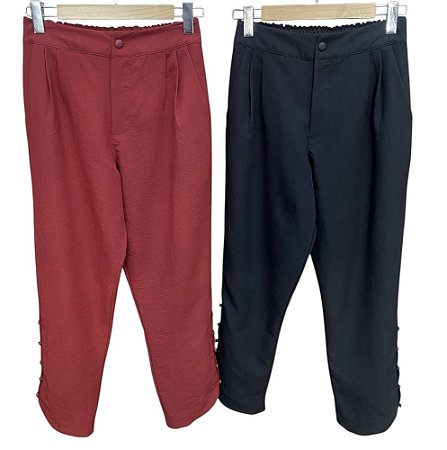 Calça Detalhes Botões Barra Crepe
