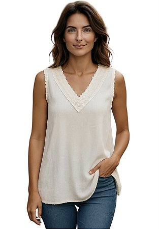 Blusa Regata Bordado Viscolinho