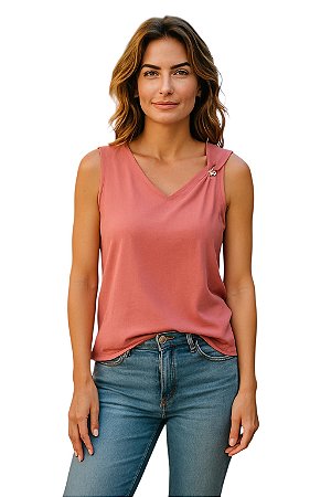 Blusa Regata Fivela Flor Viscose