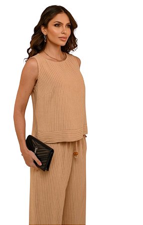 Blusa Regata Risca De Giz Viscolinho
