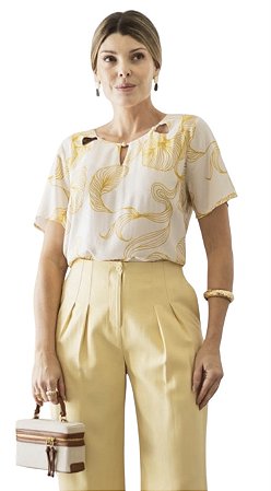 Blusa Manga Curta Estampa Viscose