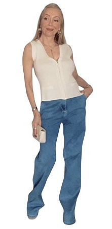 Calça Wide Leg Cintura Alta Jeans
