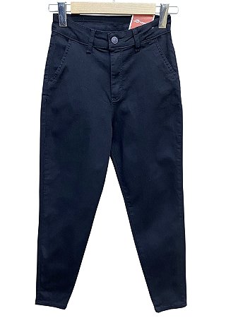 Calça Mom Cintura Alta Sarja