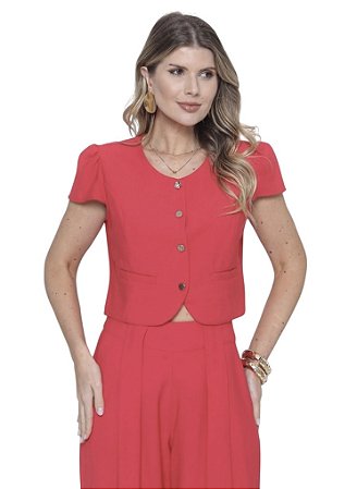Blusa Manga Curta Botões Viscolinho