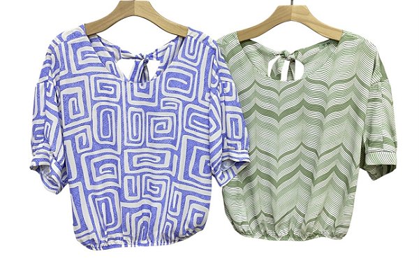 Blusa Manga Curta Estampada Crepe