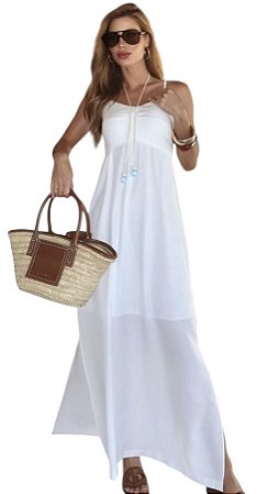 Vestido Longo Alça Cordão Viscose