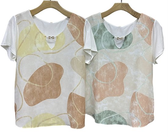 Blusa Manga Curta Estampa Frontal Viscomalha