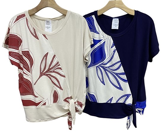 Blusa Manga Curta Amarração Frontal Viscomalha