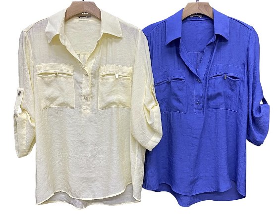 Camisa Bolsos Frontal Viscose