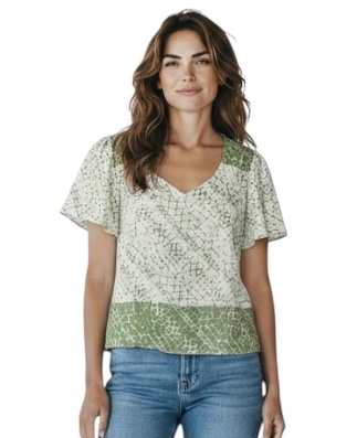 Blusa Manga Curta Estampada Crepe