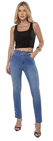 Calça Capri Tornozelo Cintura Alta Jeans