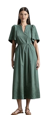 Vestido Midi Manga Curta Laise