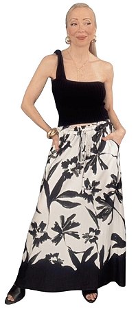 Saia Midi Estampada Ajuste Cintura Malha