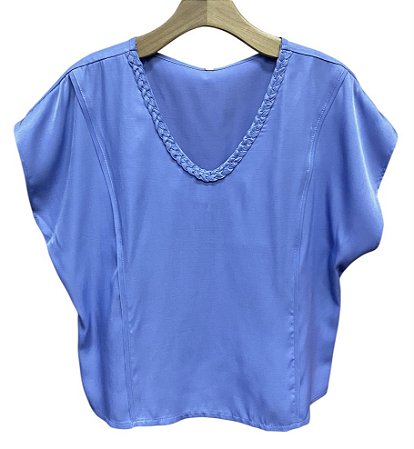 Blusa Manga Curta Trança Colo Crepe